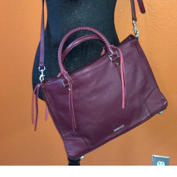 Rebecca Minkoff Fringe Regan Satchel Tote Port Red Leather Purse Handbag Maroon - Picture 1 of 14